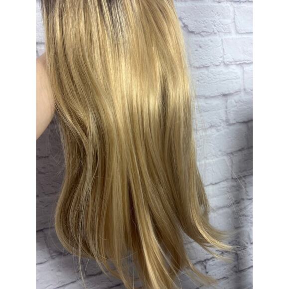 Honey Blond with Medium Brown Lace Front Synthetic Wig - Picture 9 of 11